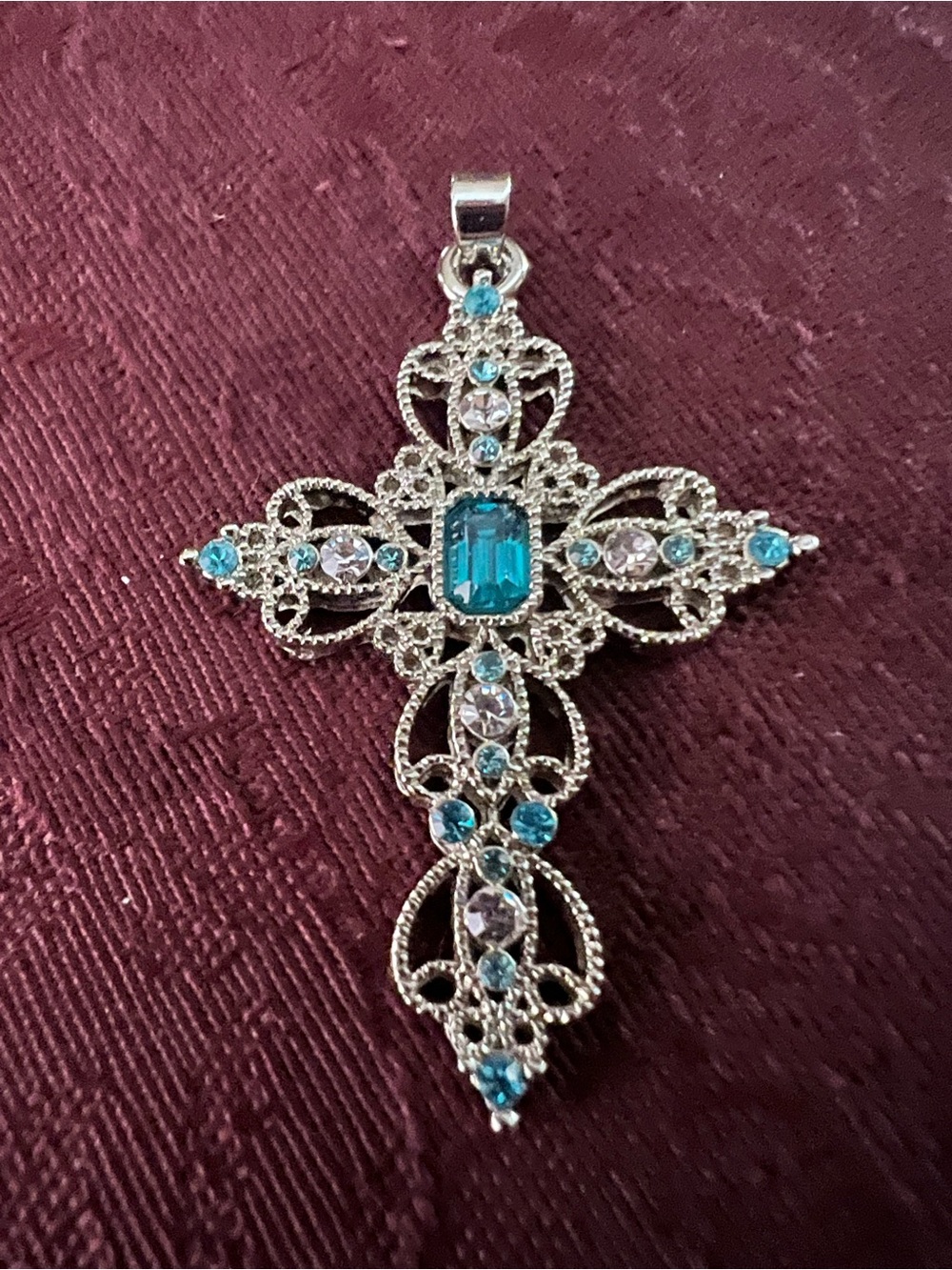 Beautiful Silver and Blue Cross Pendant